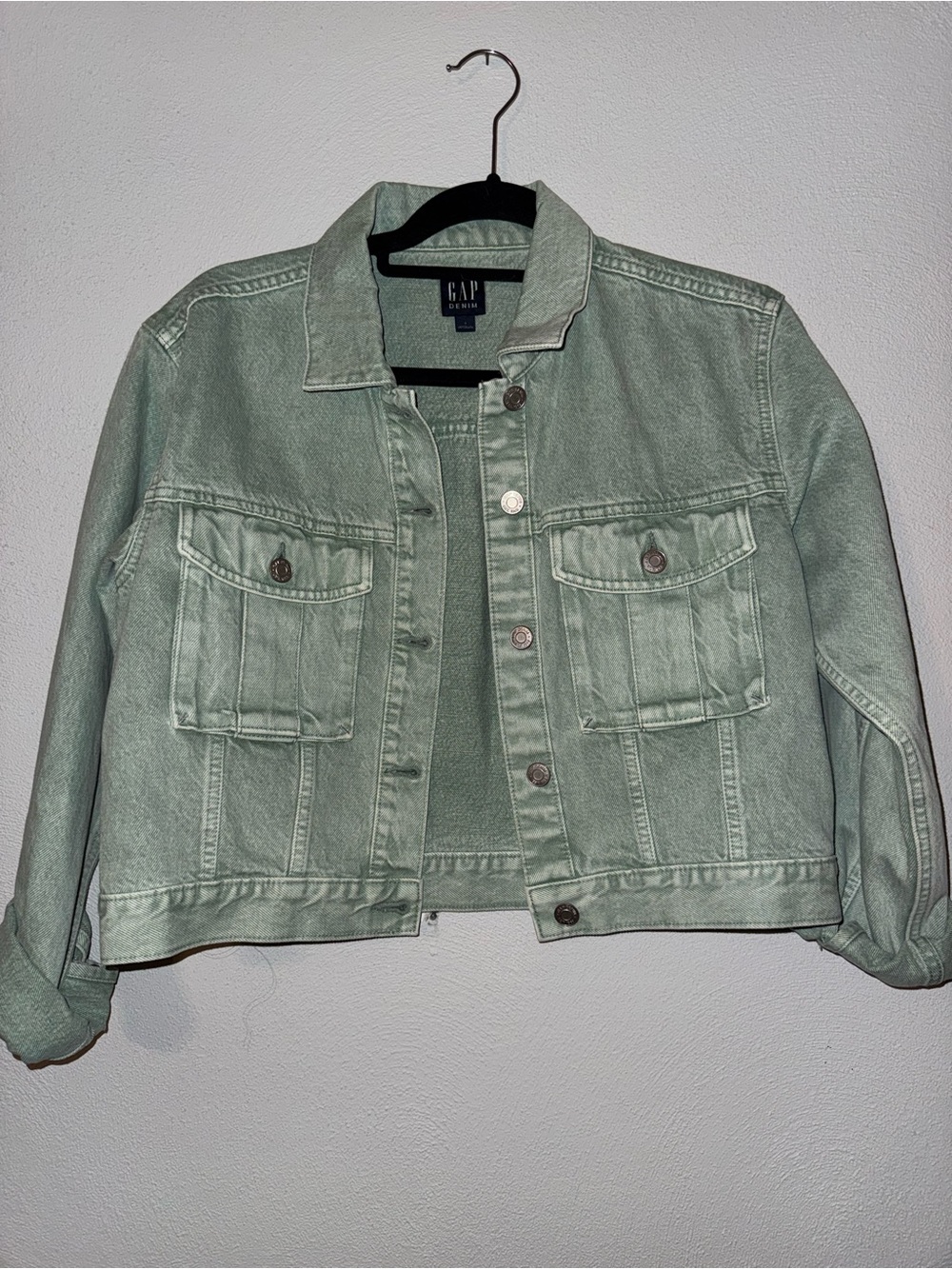 GAP Mint Green Cropped Denim Jacket
